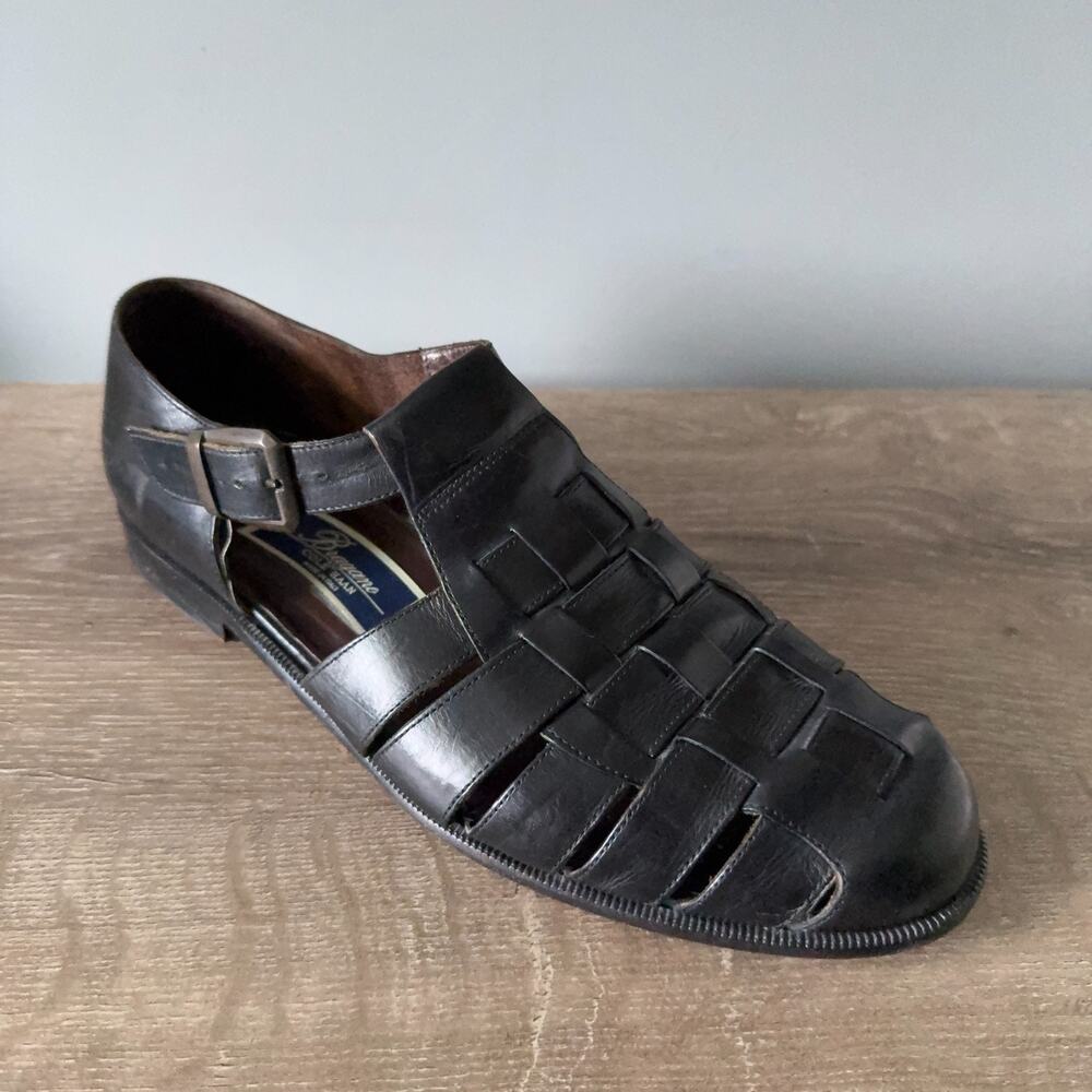 VTG Bragano Cole Haan Fisherman Leather Sandals Mens 10 M Black Woven Italy 9480
